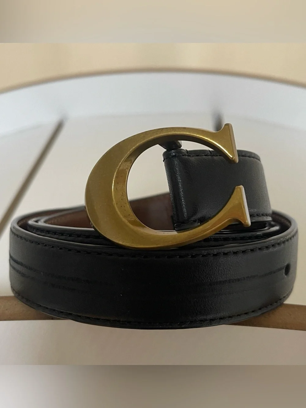 Coach Black Leather Belt with Gold 'C' Buckle